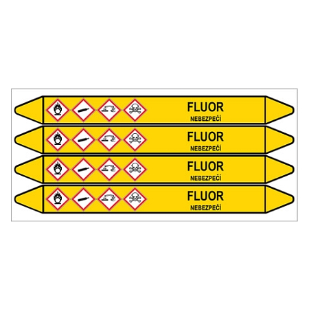 Značení potrubí, fluor,4 ks, 250 × 26 mm